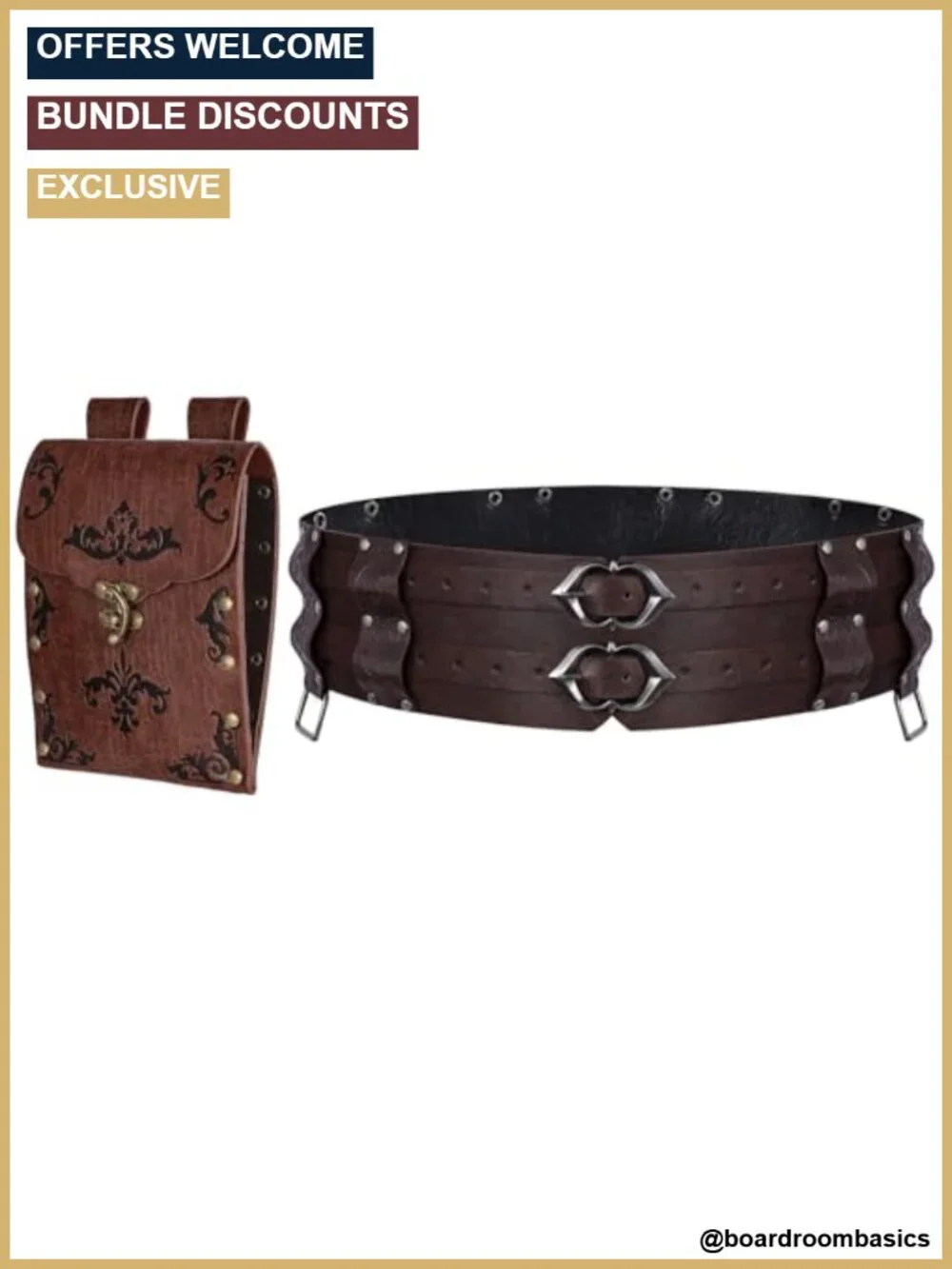 Medieval Renaissance Wide Belt Set with Detachable Potion Bottle